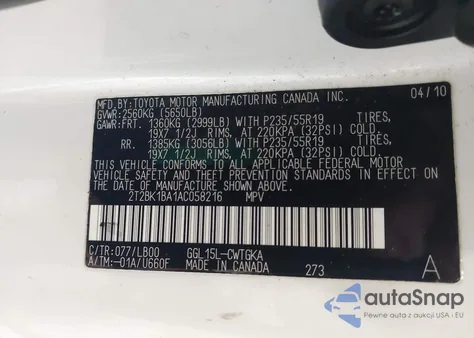 2010 Lexus Rx 350 из США, поврежденный, VIN 2T2BK1BA1AC058216